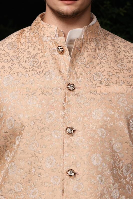 Buy Plus Size Apricot Aurora Brocade Vasket At Apella | Sizes XS to 10 XL | India | Free Delivery | Customized