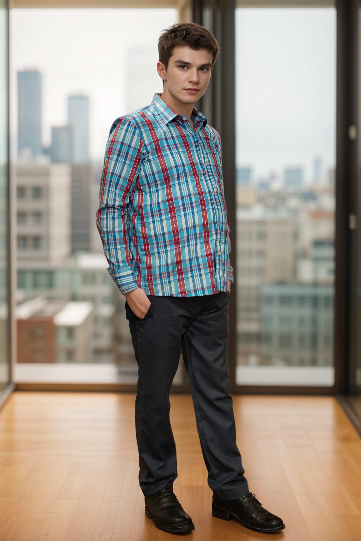 Azure Flair Check Cotton Shirt