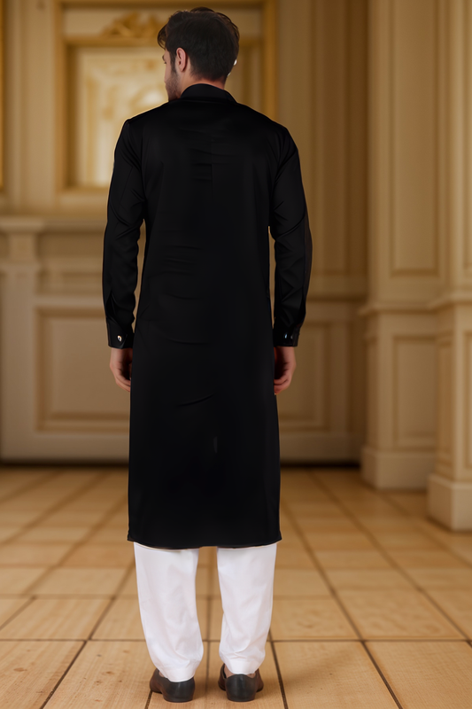 Black Embroidered Cotton Kurta
