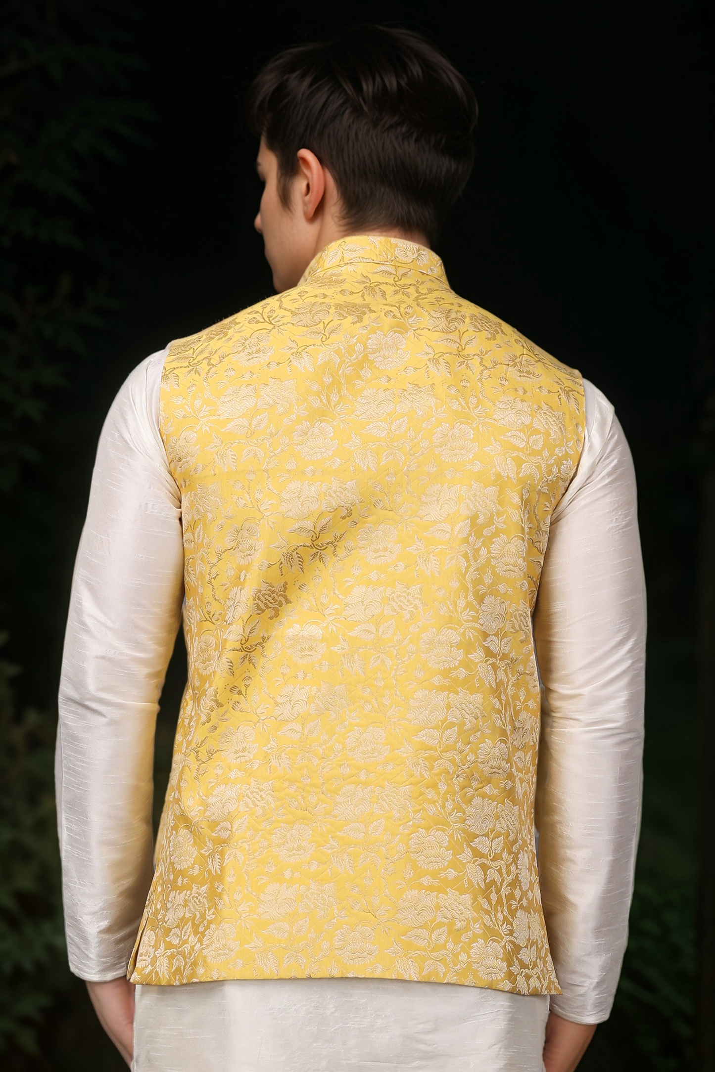 Brocade Yellow Kurta Vasket Set