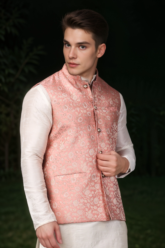 Buy Plus Size Coral Melody Brocade Vasket At Apella | Sizes XS to 10 XL | India | Free Delivery | Customized