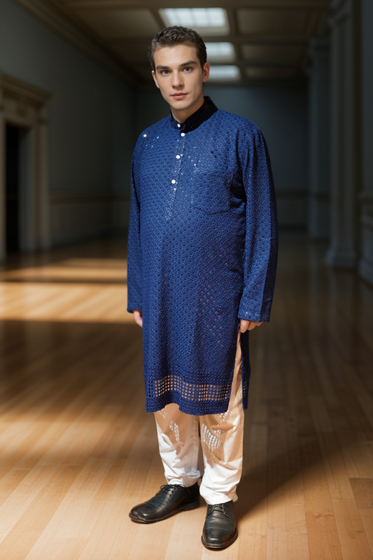 Gleaming Blue Sequined Kurta