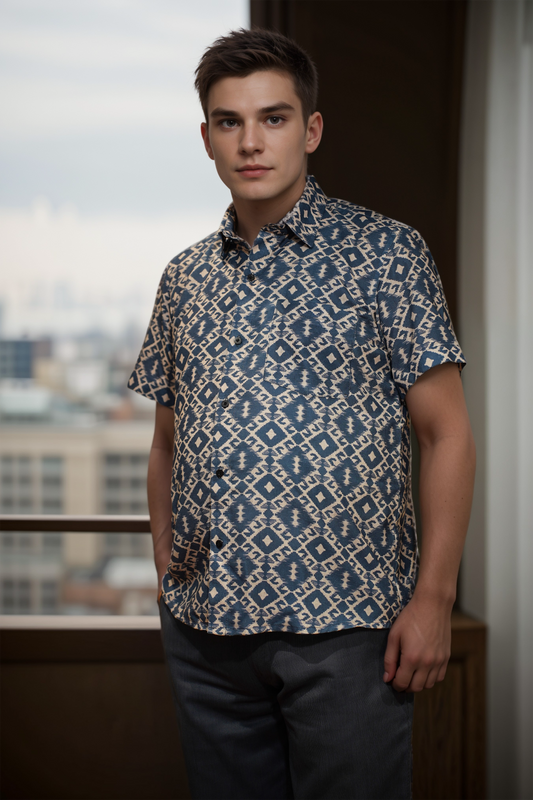Indigo Matrix Printed Shirt
