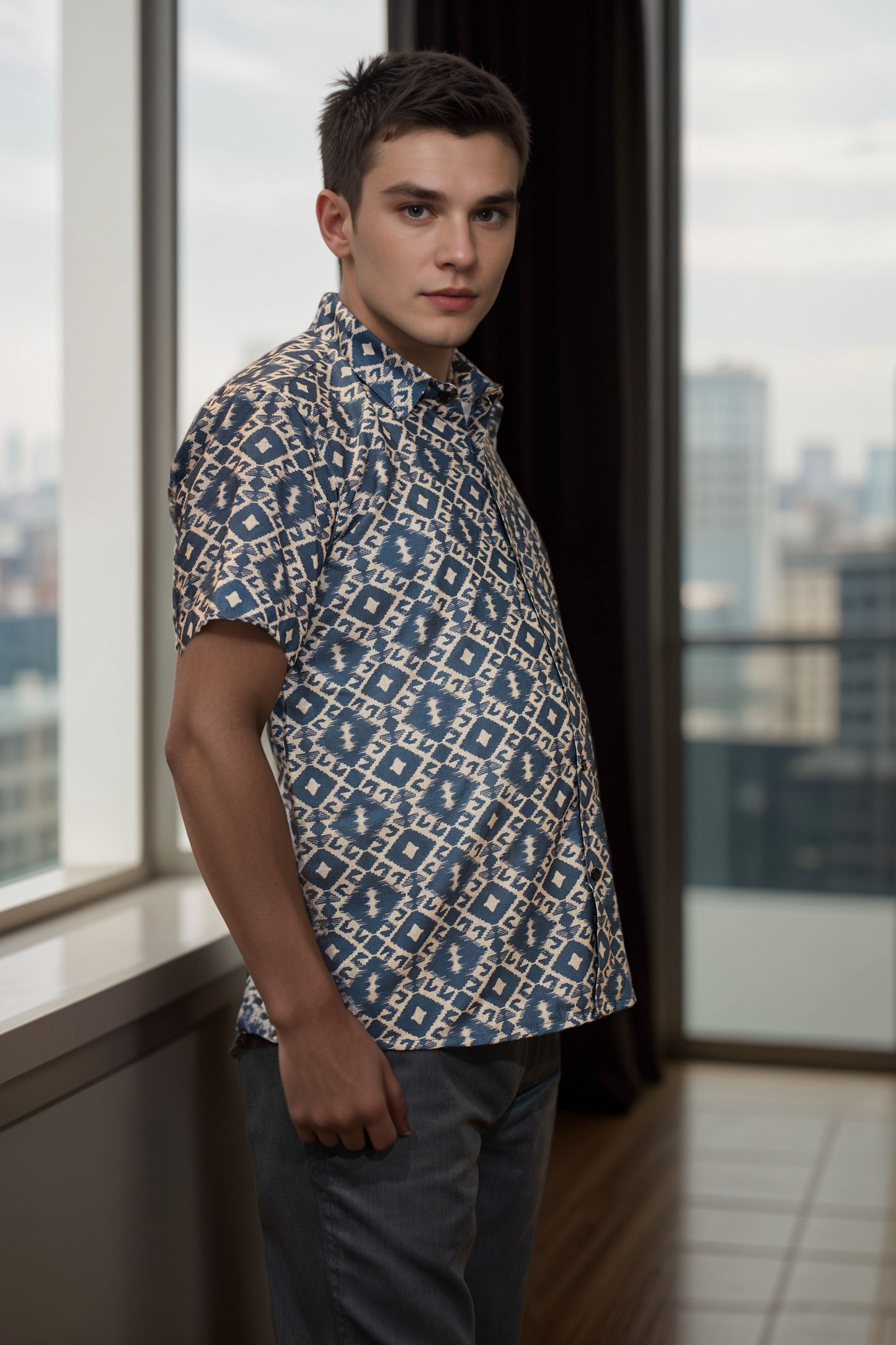 Indigo Matrix Printed Shirt