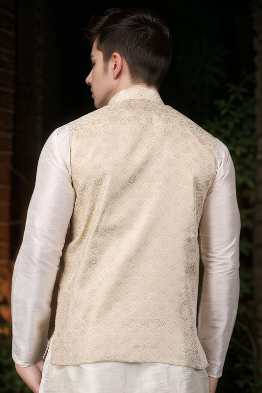Buy Plus Size Ivory Elegance Brocade Vasket At Apella | Sizes XS to 10 XL | India | Free Delivery | Customized