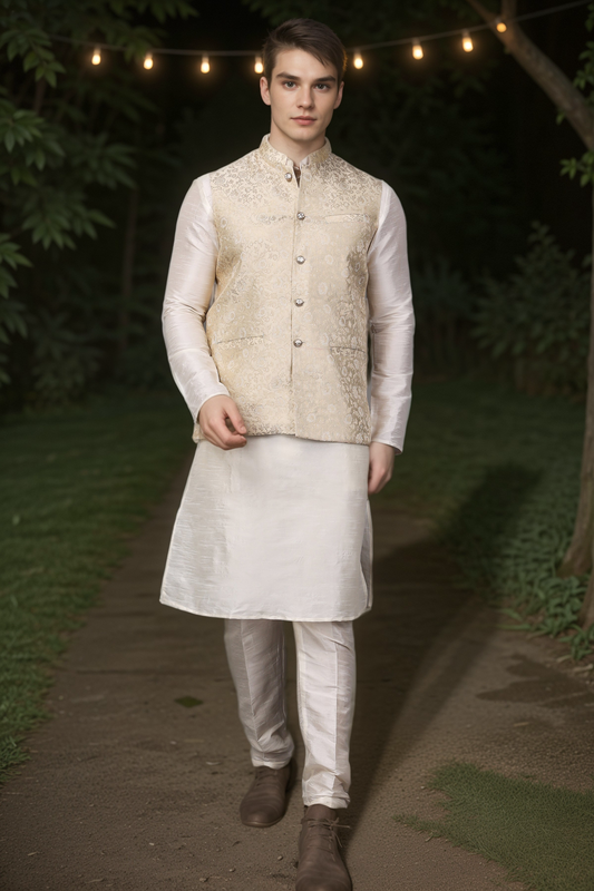 Ivory Glimmer Brocade Vasket Set