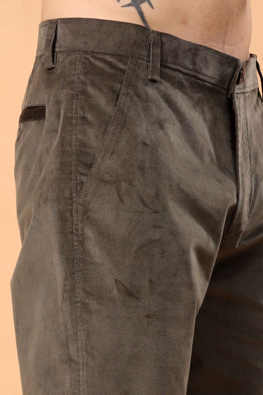 Earthy Green Corduroy Formal Trousers
