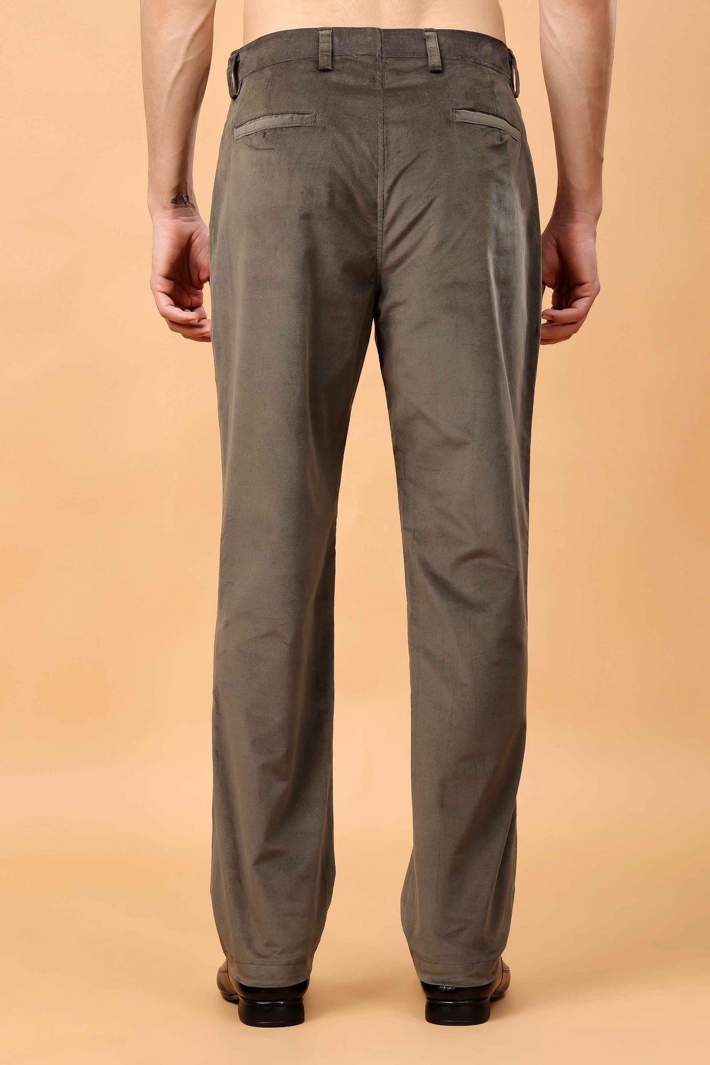 Earthy Green Corduroy Formal Trousers