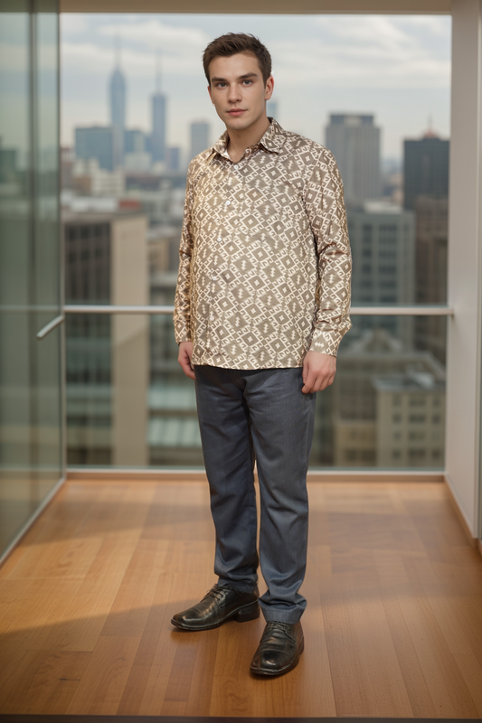 Mocha Geometry Printed Shirt