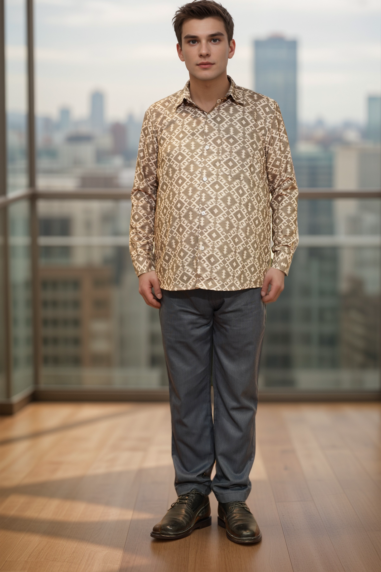 Mocha Geometry Printed Shirt