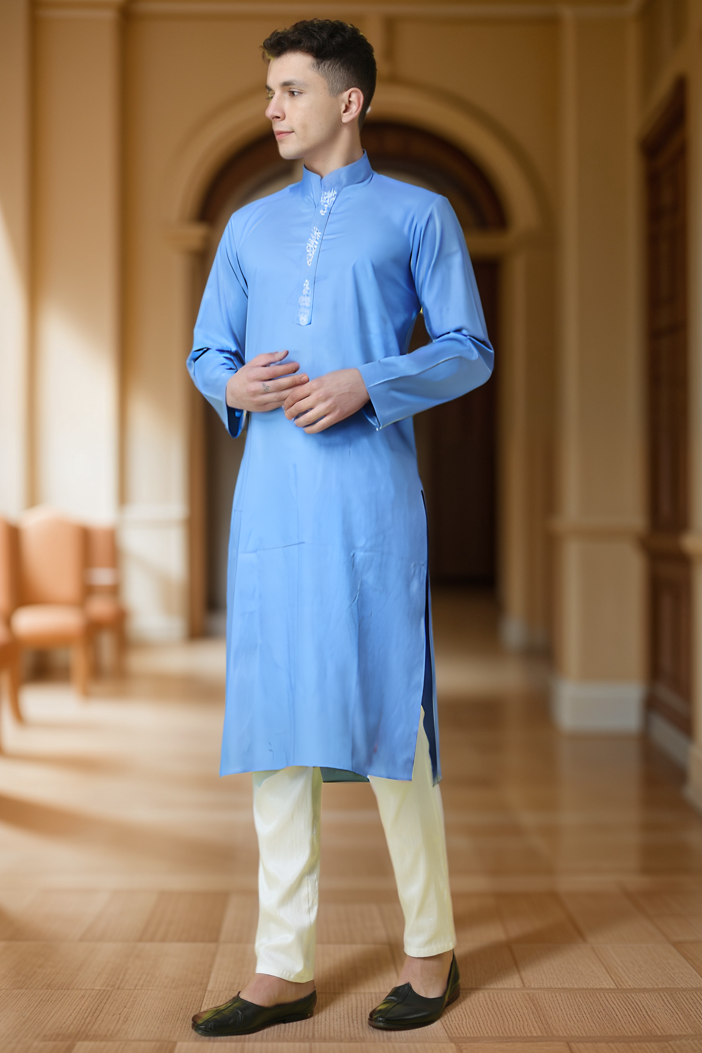 Buy Plus Size Moonstruck Embroidered Kurta Pajama At Apella | Sizes XS to 10 XL | India | Free Delivery | Customized