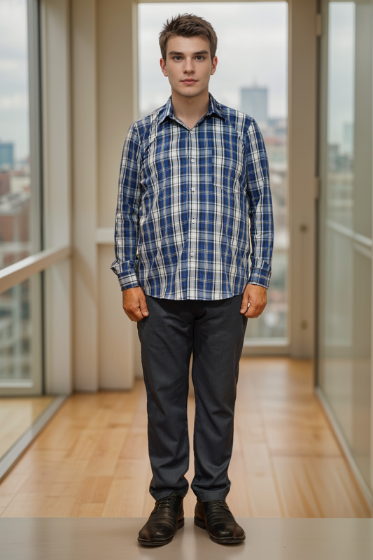 Navy Grid Formal Cotton Shirt