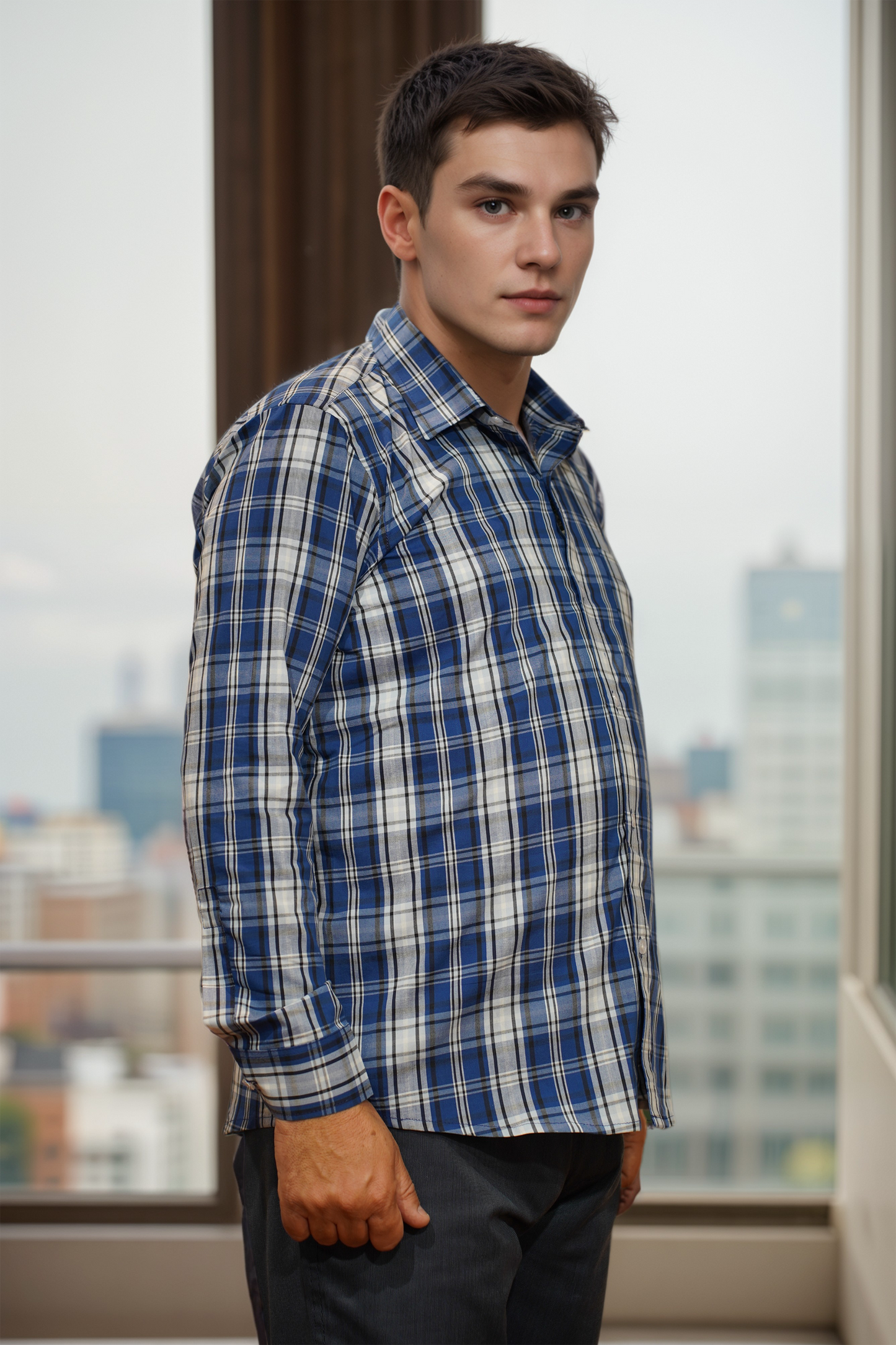 Navy Grid Formal Cotton Shirt