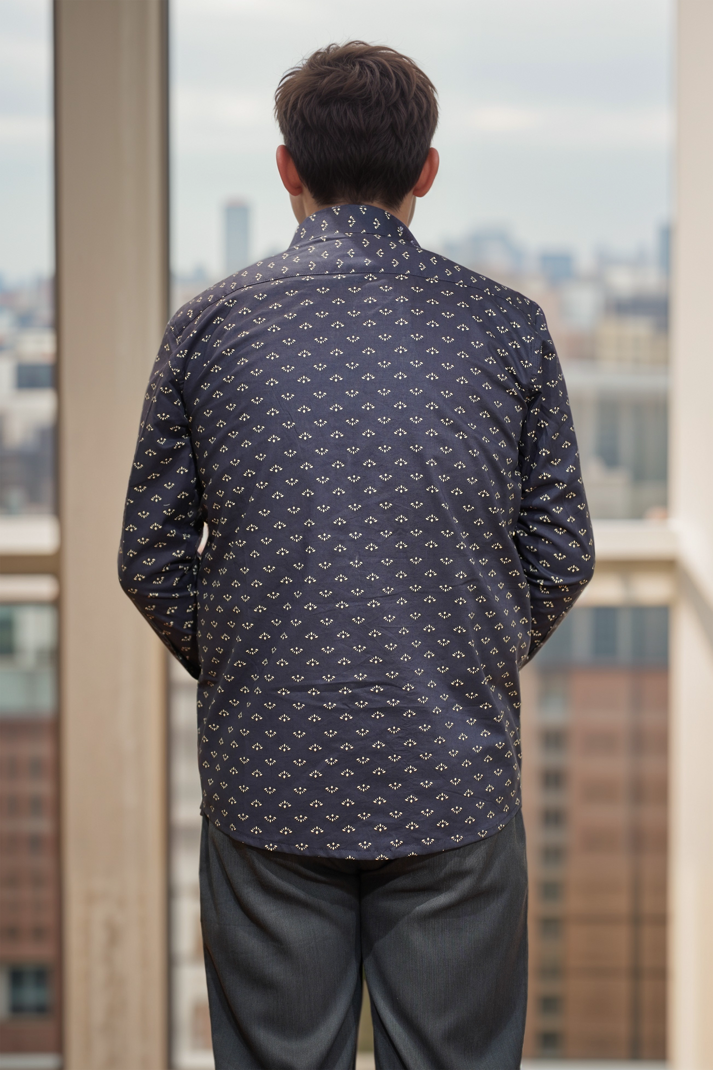 Navy Stardust Printed Cotton Shirt
