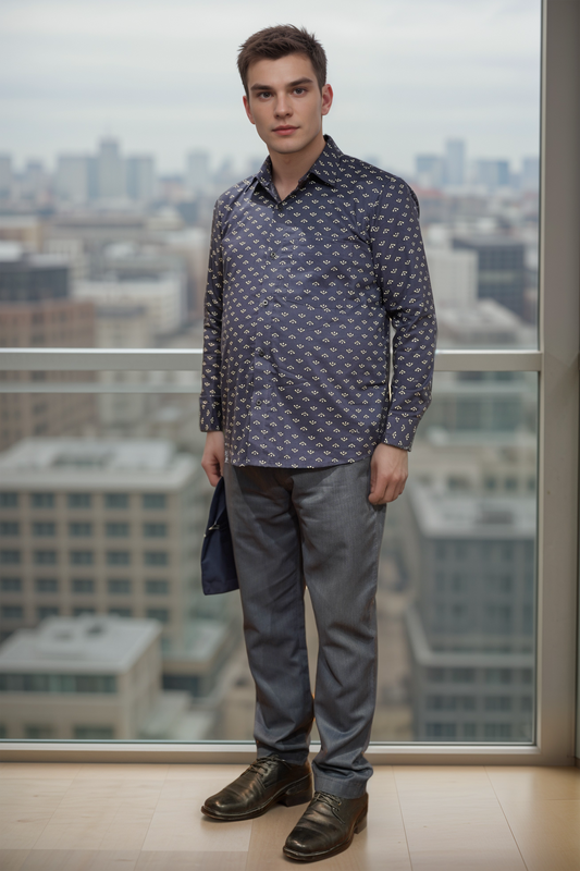 Navy Stardust Printed Cotton Shirt