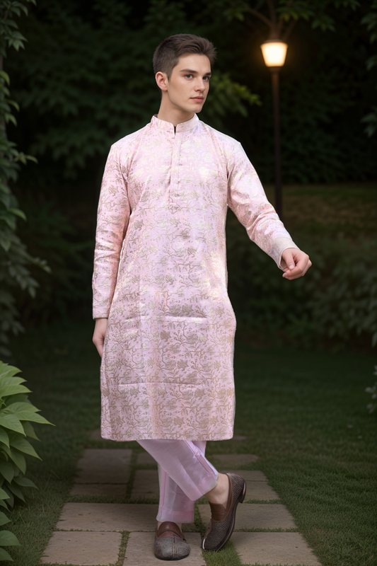 Buy Plus Size Opulent Pink Brocade Kurta At Apella | Sizes XS to 10 XL | India | Free Delivery | Customized