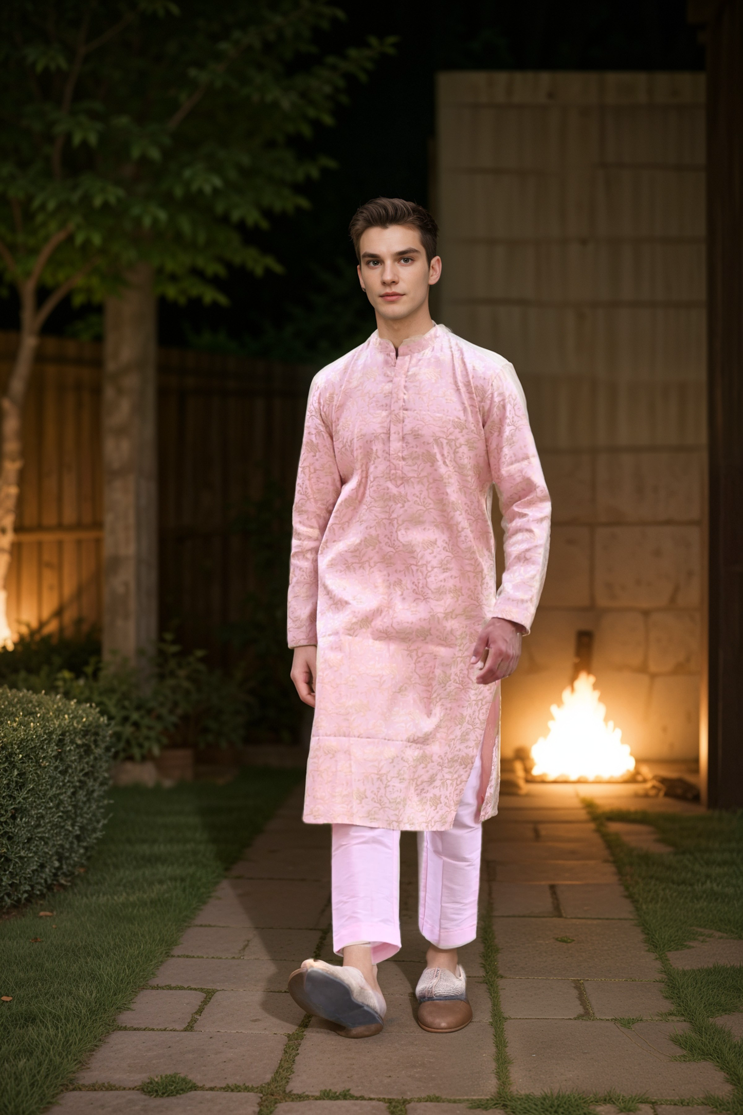 Buy Plus Size Opulent Pink Brocade Kurta At Apella | Sizes XS to 10 XL | India | Free Delivery | Customized