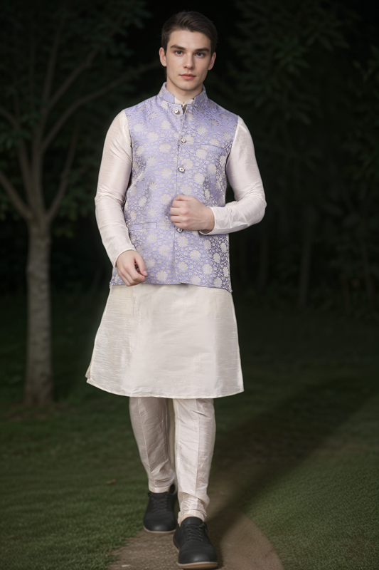 Serene Violet Brocade Vasket Set