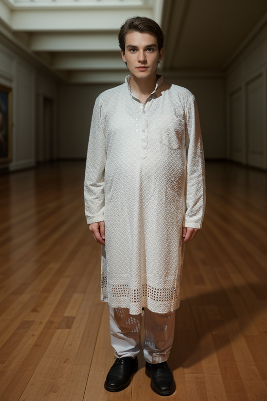 Radiant White Sequined Kurta