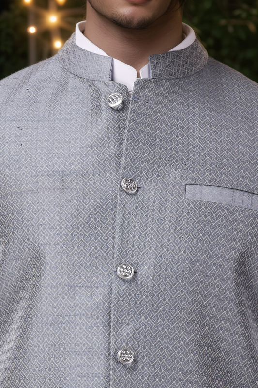 Buy Plus Size Silken Grey Brocade Vasket At Apella | Sizes XS to 10 XL | India | Free Delivery | Customized