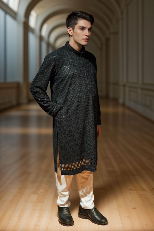 Starlit Black Sequined Kurta