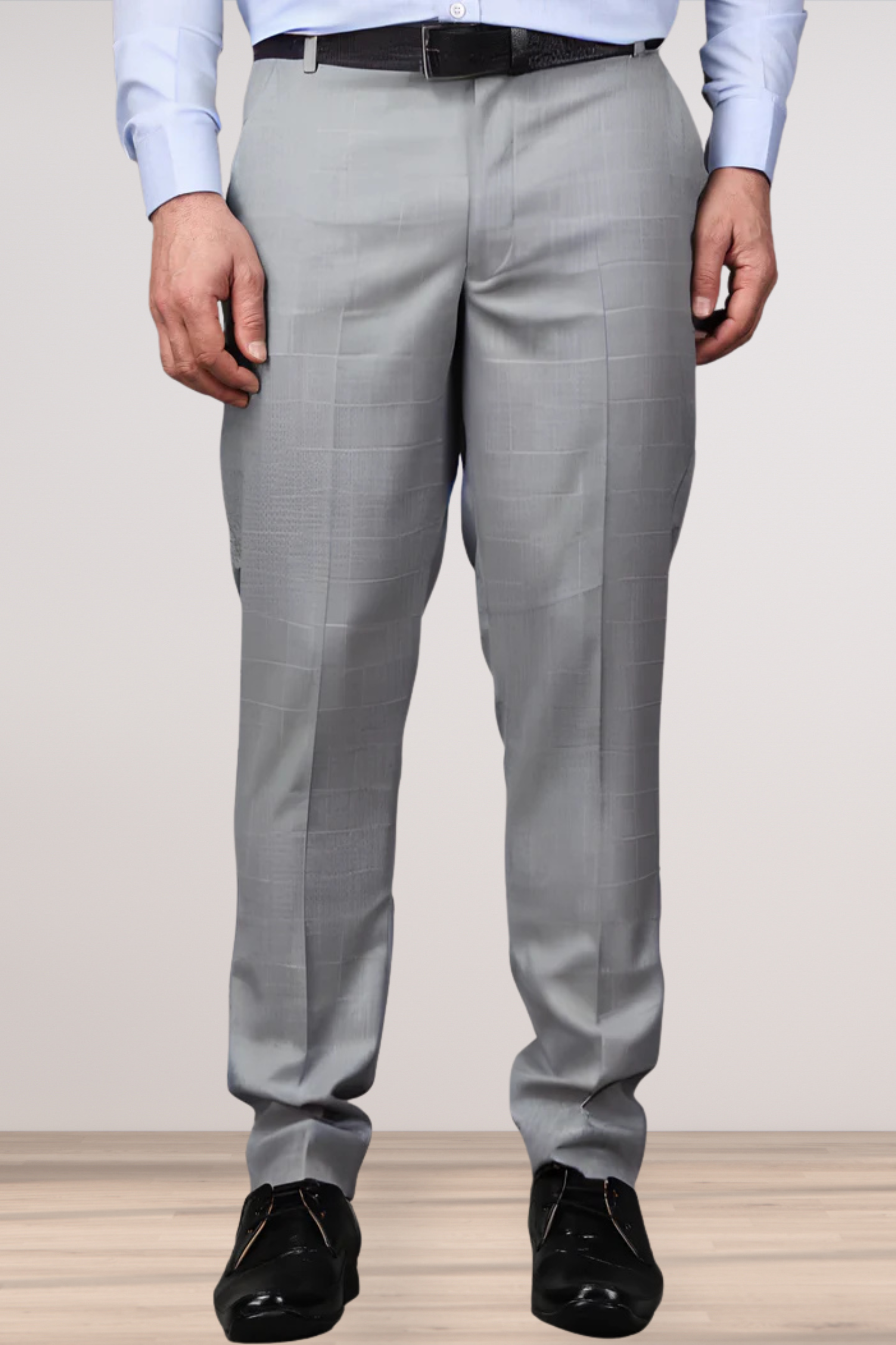 Buy Plus Size ​Silver Grey Checked Formal Trousers | Apella