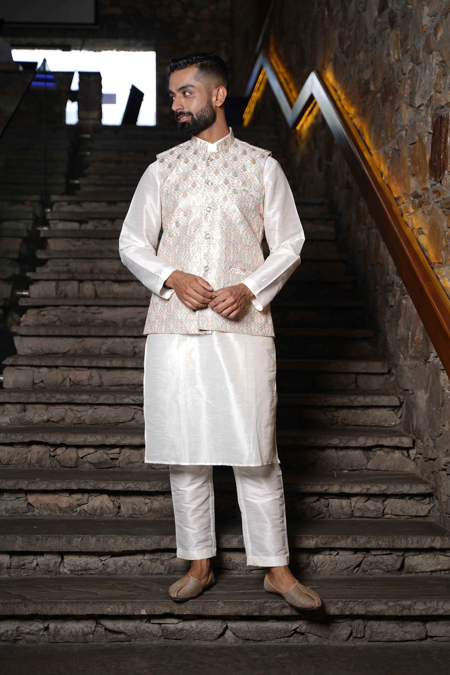 Buy Plus Size Ivory Opulence Sequinned Vasket At Apella | Sizes XS to 10 XL | India | Free Delivery | Customized