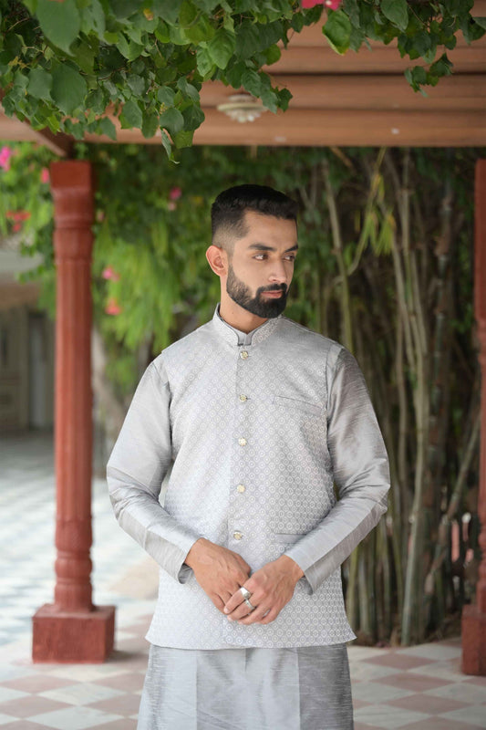 Buy Plus Size Sleek Silverish Textured Vasket At Apella | Sizes XS to 10 XL | India | Free Delivery | Customized