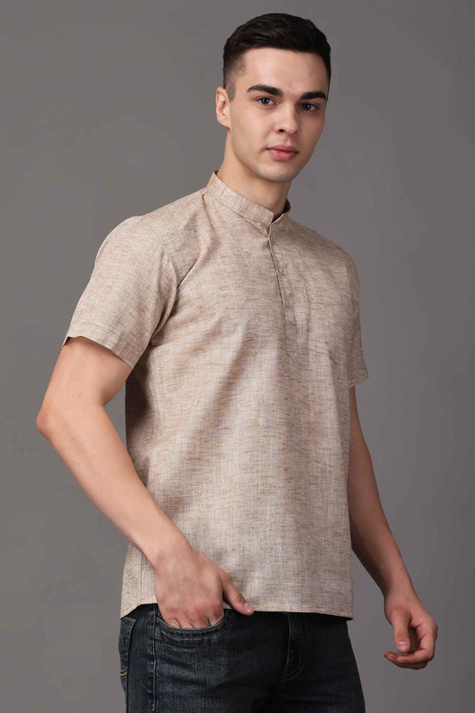 Buy Plus Size Beige Cotton Short Kurta At Apella | Sizes XS to 10 XL | India | Free Delivery | Customized