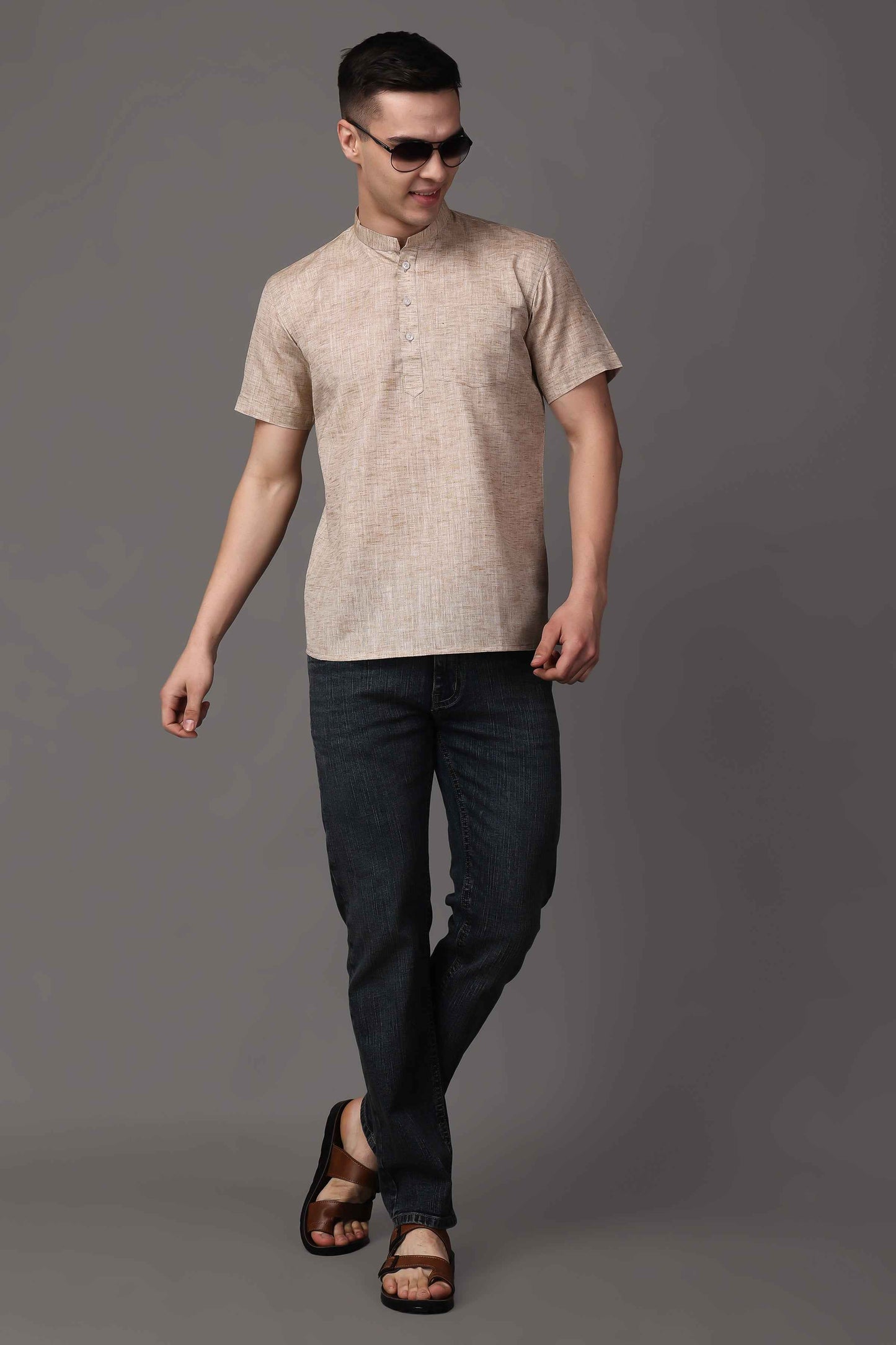 Buy Plus Size Beige Cotton Short Kurta At Apella | Sizes XS to 10 XL | India | Free Delivery | Customized