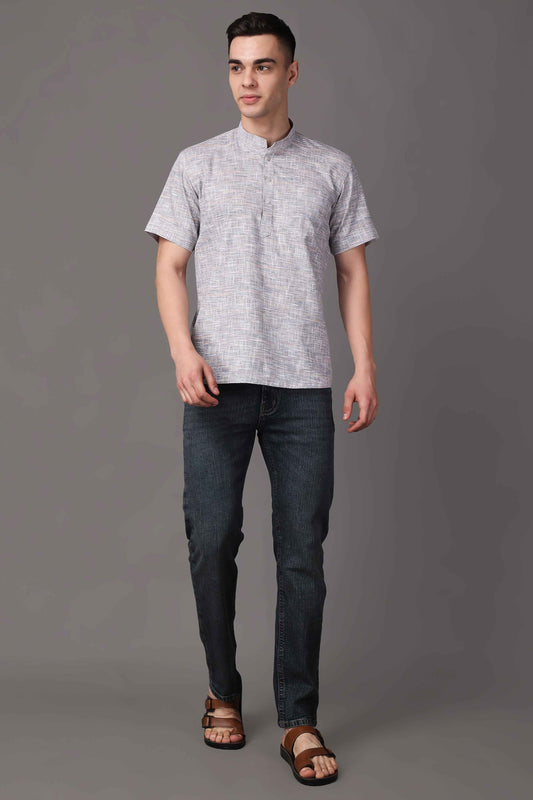 Buy Plus Size Opulent Grey Linen Short Kurta At Apella | Sizes XS to 10 XL | India | Free Delivery | Customized