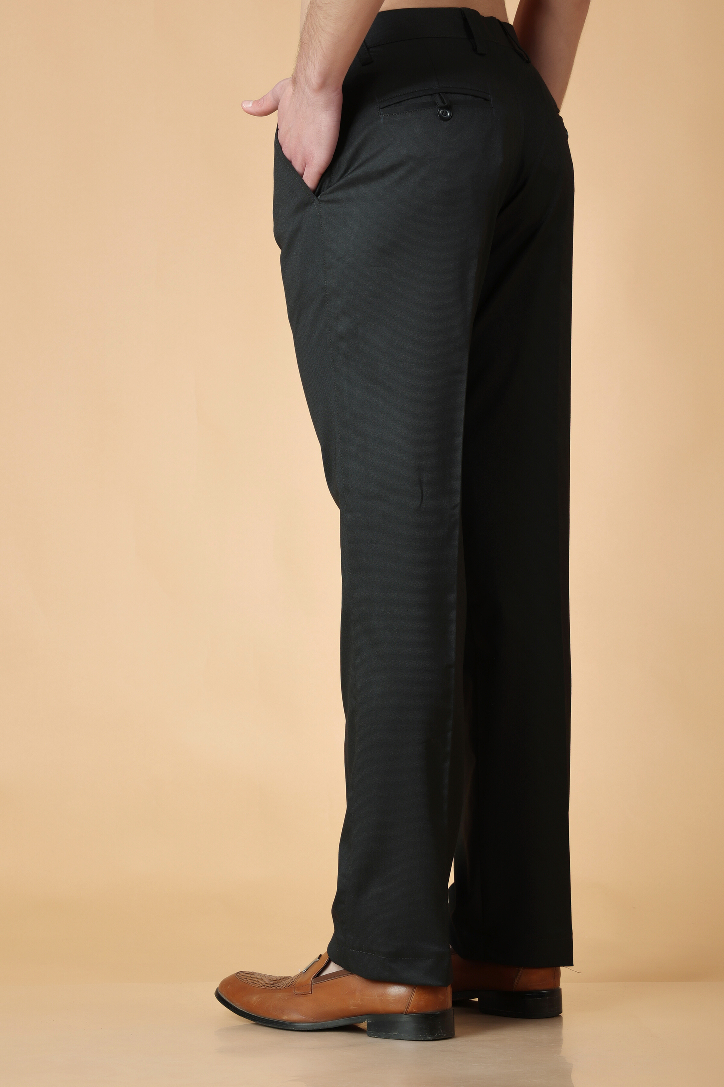 Buy Plus Size Forest Black Formal Stretch Trousers At Apella | Sizes XS to 10 XL | India | Free Delivery | Customized
