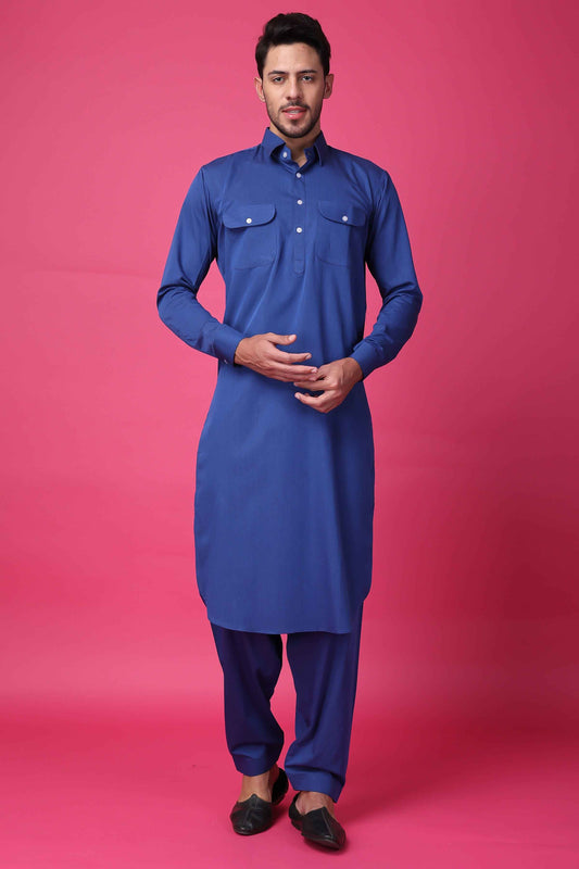 Buy Plus Size Glorious Indigo Pathani Kurta At Apella | Sizes XS to 10 XL | India | Free Delivery | Customized