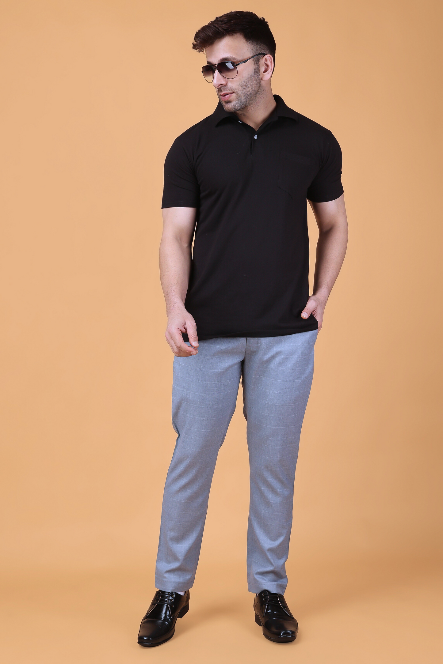 Grey Checked Comfort Fit Trousers