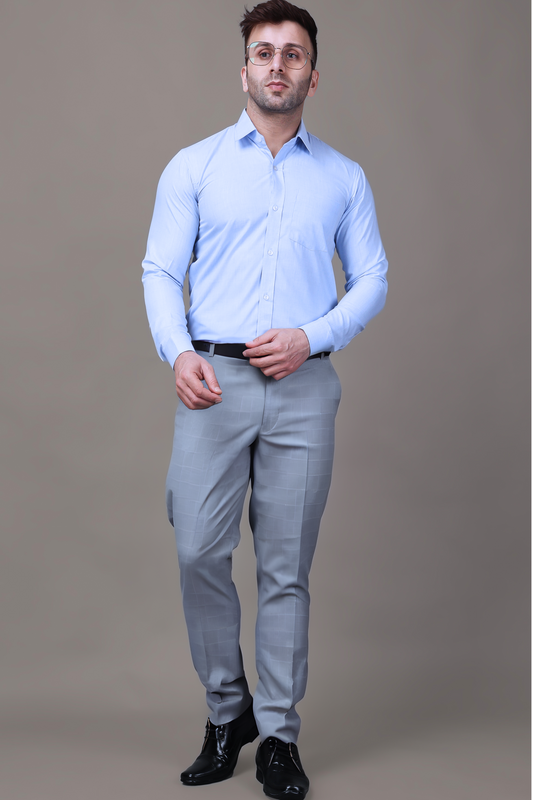 Grey Checked Formal Trousers