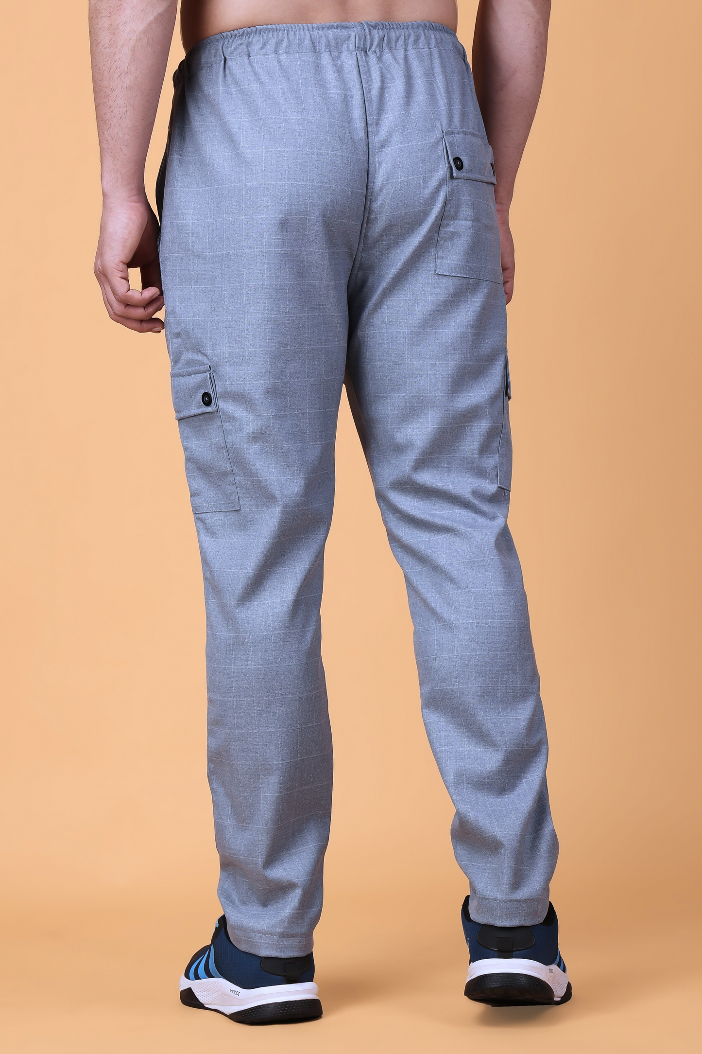 Grey Checked Stretchable Cargo