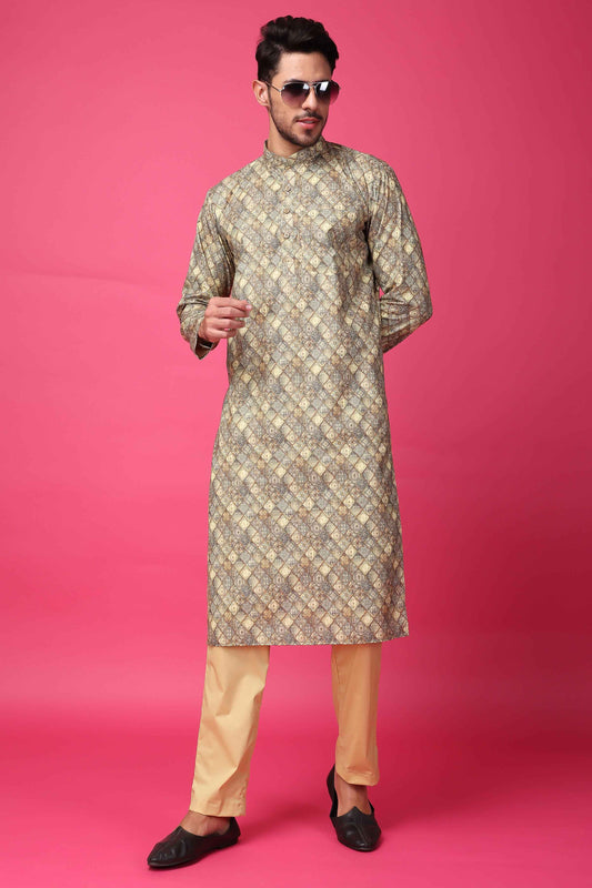 Buy Plus Size Latte Lustre Printed Kurta Pajama At Apella | Sizes XS to 10 XL | India | Free Delivery | Customized