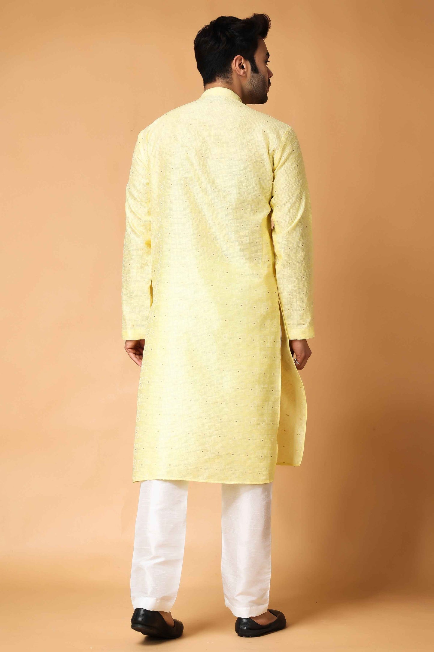 Buy Plus Size Subtle Yellow Jacquard Kurta At Apella | Sizes XS to 10 XL | India | Free Delivery | Customized