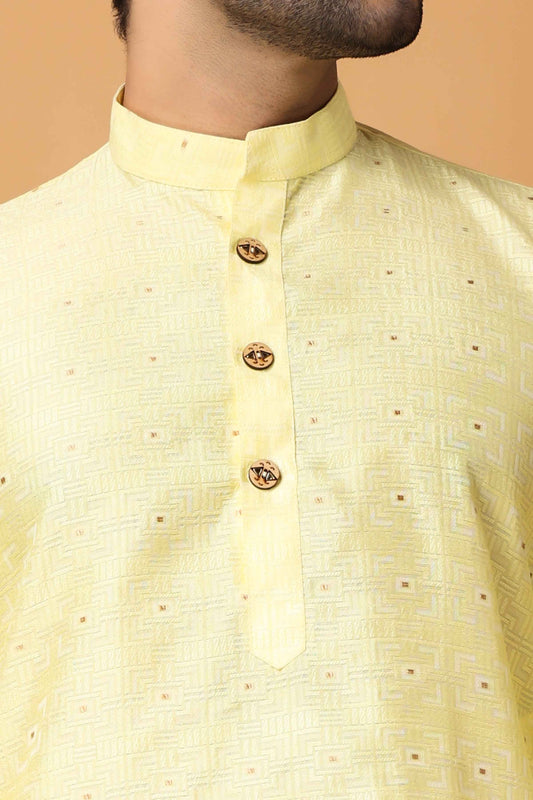 Buy Plus Size Subtle Yellow Jacquard Kurta At Apella | Sizes XS to 10 XL | India | Free Delivery | Customized