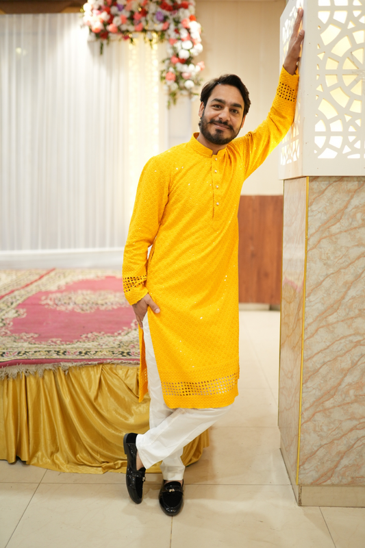 Mustard Gold Sequined Kurta