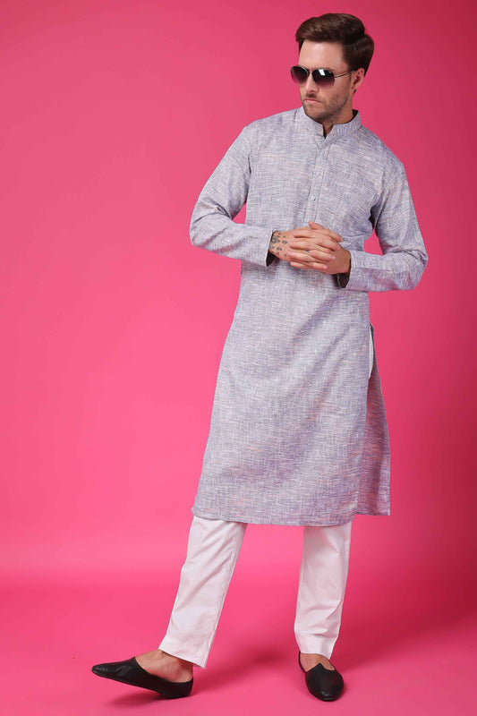 Buy Plus Size Opulent Grey Linen Kurta At Apella | Sizes XS to 10 XL | India | Free Delivery | Customized