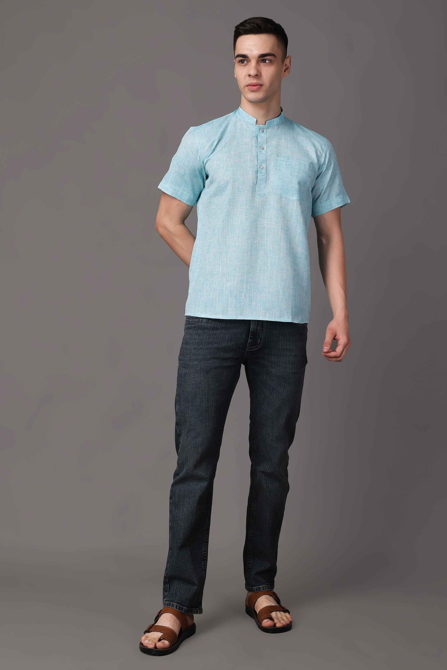 Buy Plus Size Sky Serene Textured Short Kurta At Apella | Sizes XS to 10 XL | India | Free Delivery | Customized