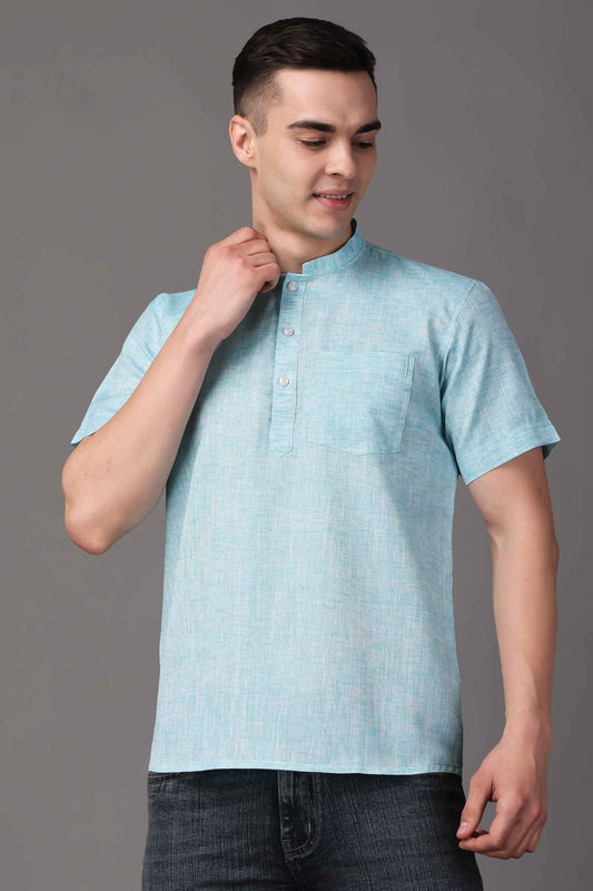 Buy Plus Size Sky Serene Textured Short Kurta At Apella | Sizes XS to 10 XL | India | Free Delivery | Customized