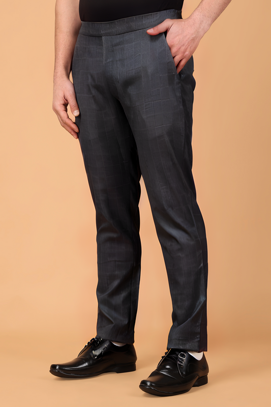 Smoke Black Checked Comfort Fit Trousers