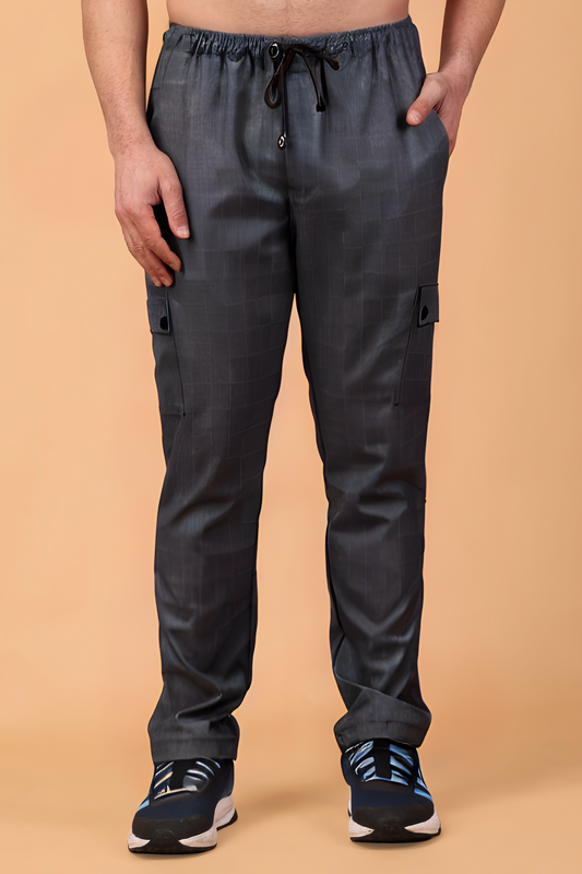 Smoke Black Checked Stretch Cargo