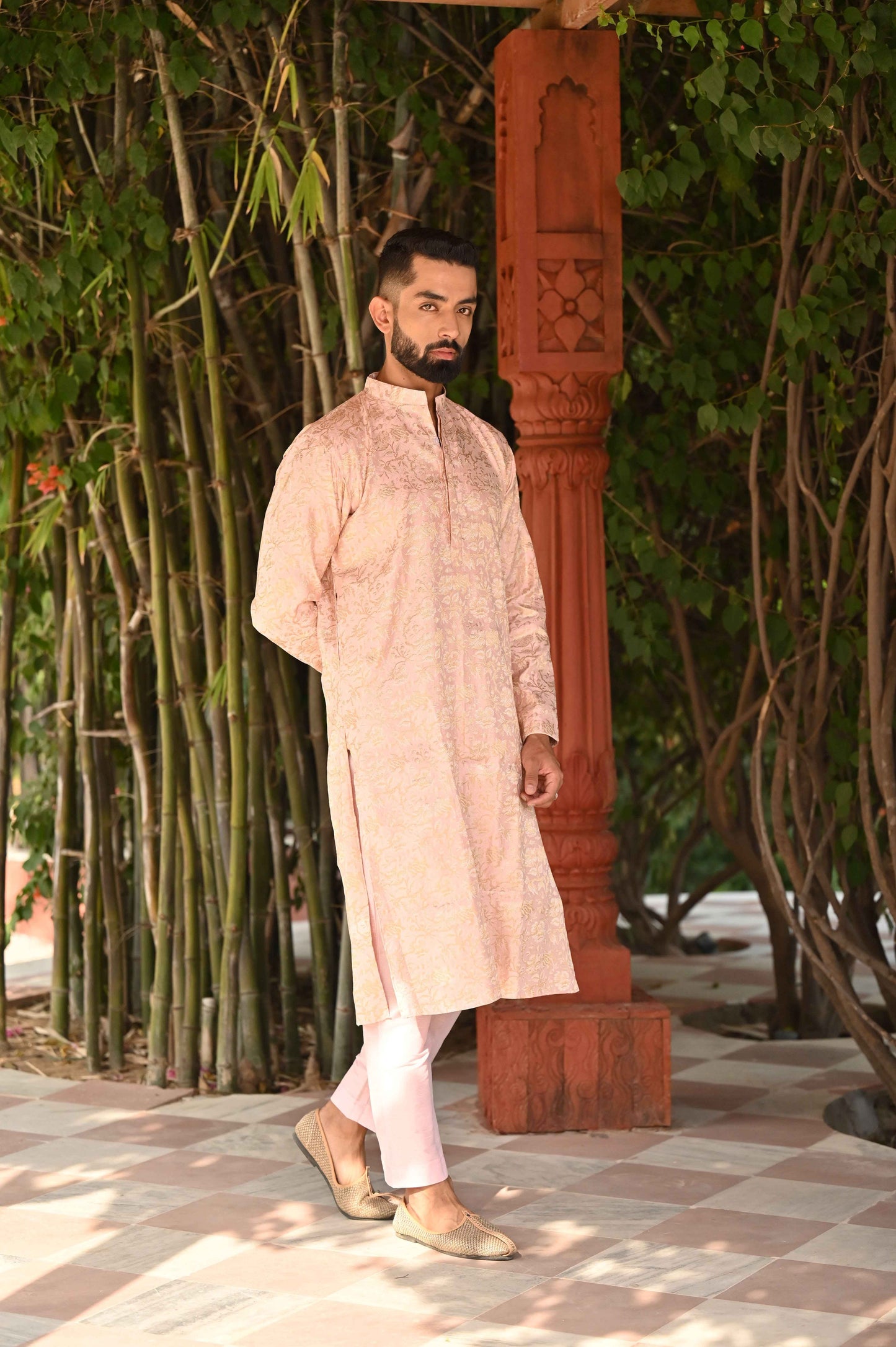 Buy Plus Size Peach Royale Brocade Kurta At Apella | Sizes XS to 10 XL | India | Free Delivery | Customized