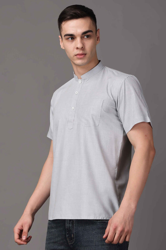 Buy Plus Size Grey Essential Solid Short Kurta At Apella | Sizes XS to 10 XL | India | Free Delivery | Customized