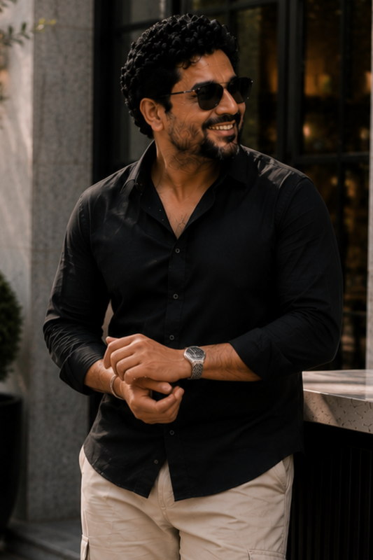Midnight Black Poplin Cotton Shirt