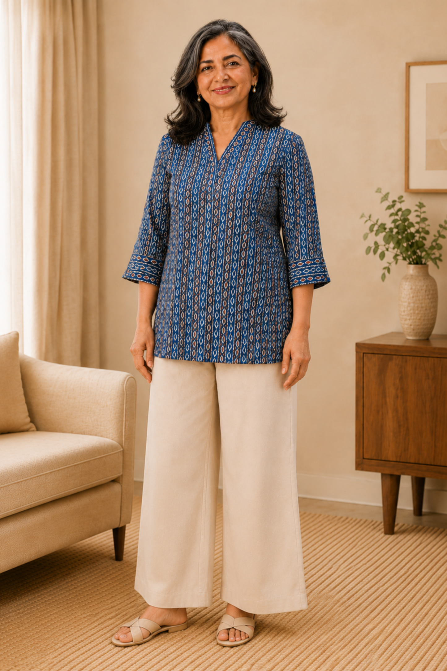 Midnight Blue Printed Cotton Top