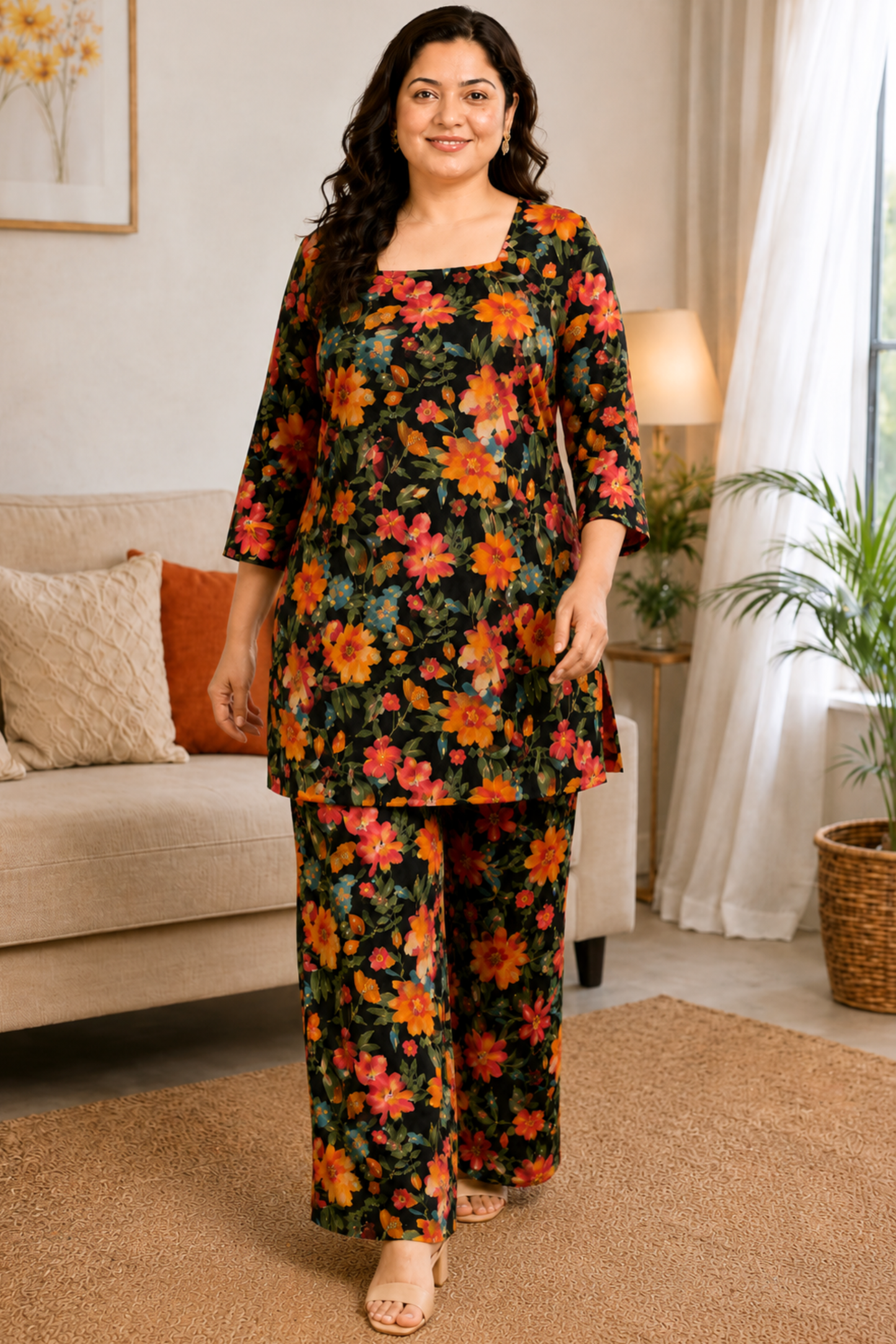 Midnight Fleur Foiled Rayon Co-ord Set